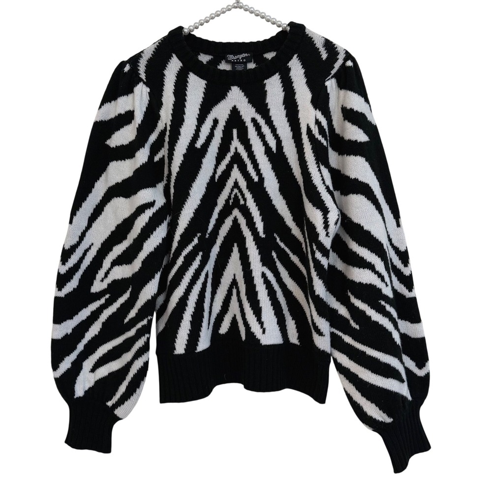 Wrangler Retro Zebra Stripe Puff Balloon Sleeve Knit Sweater Medium LW5426M NWOT